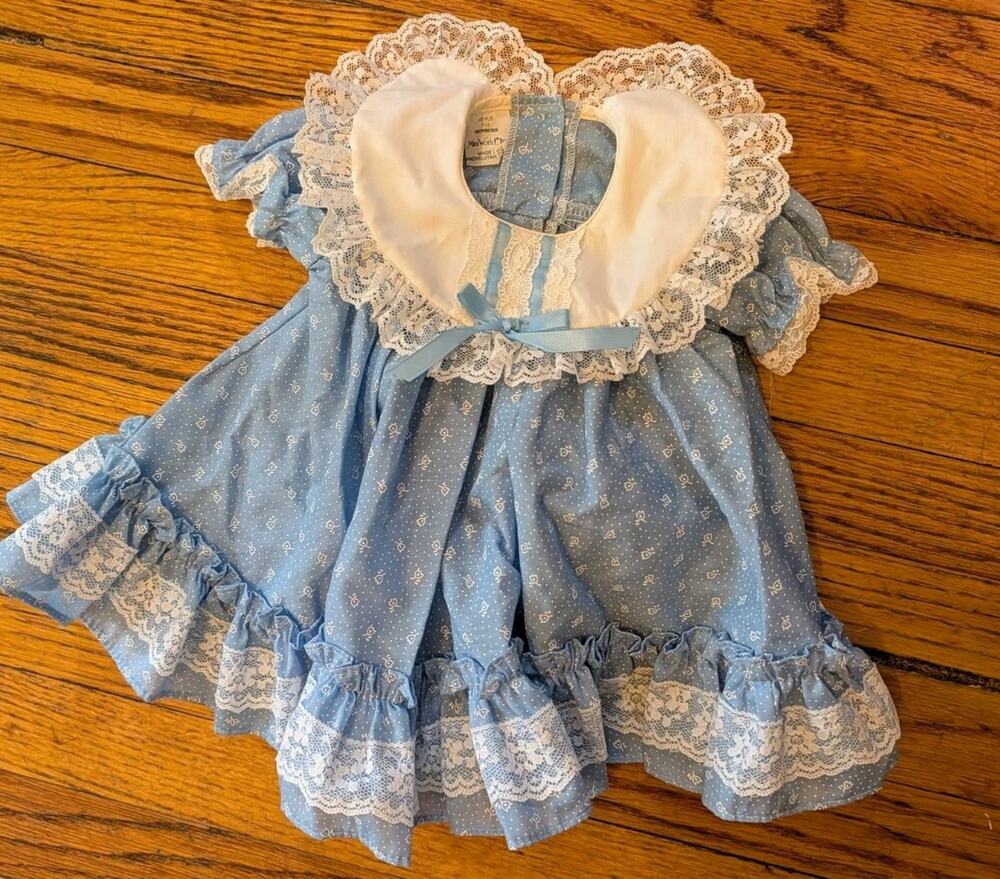 Vintage USA Infant Girls Lace Blue Dress Newborn Mini Worl Inc.